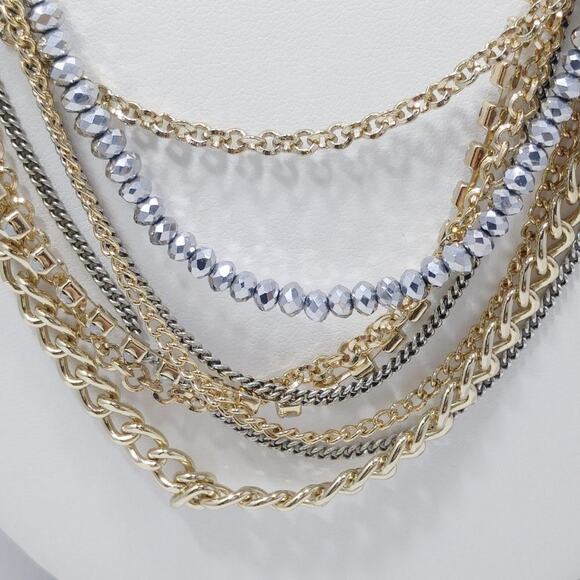 Chico's Pink Crystal Faux Pearl Multi-Strand Chain Necklace, 27 Inches - Picture 4 of 12